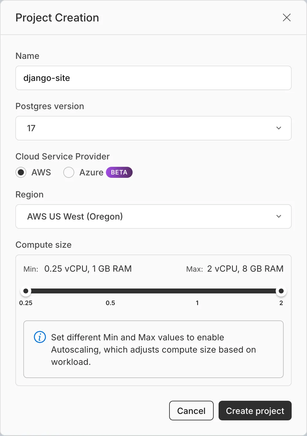 Neon Postgres settings
