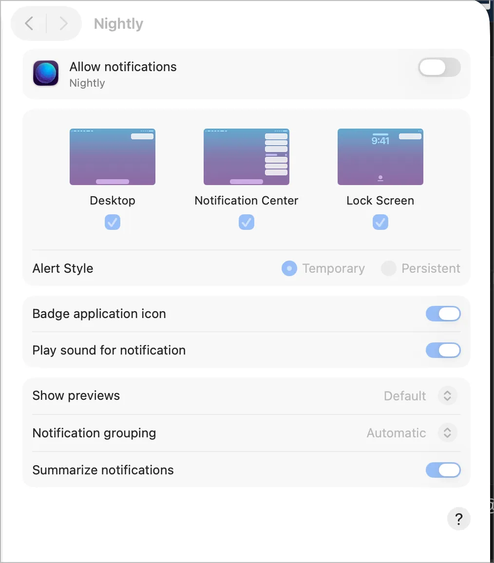 Nightly.app notifications