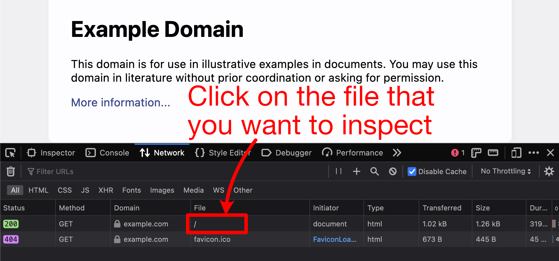 Firefox network tab in the Web console