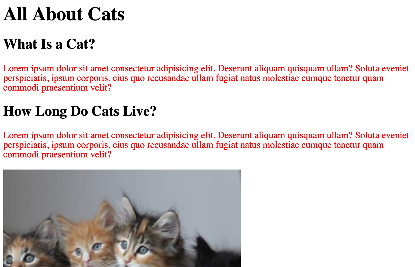 First steps with CSS: red paragraph text