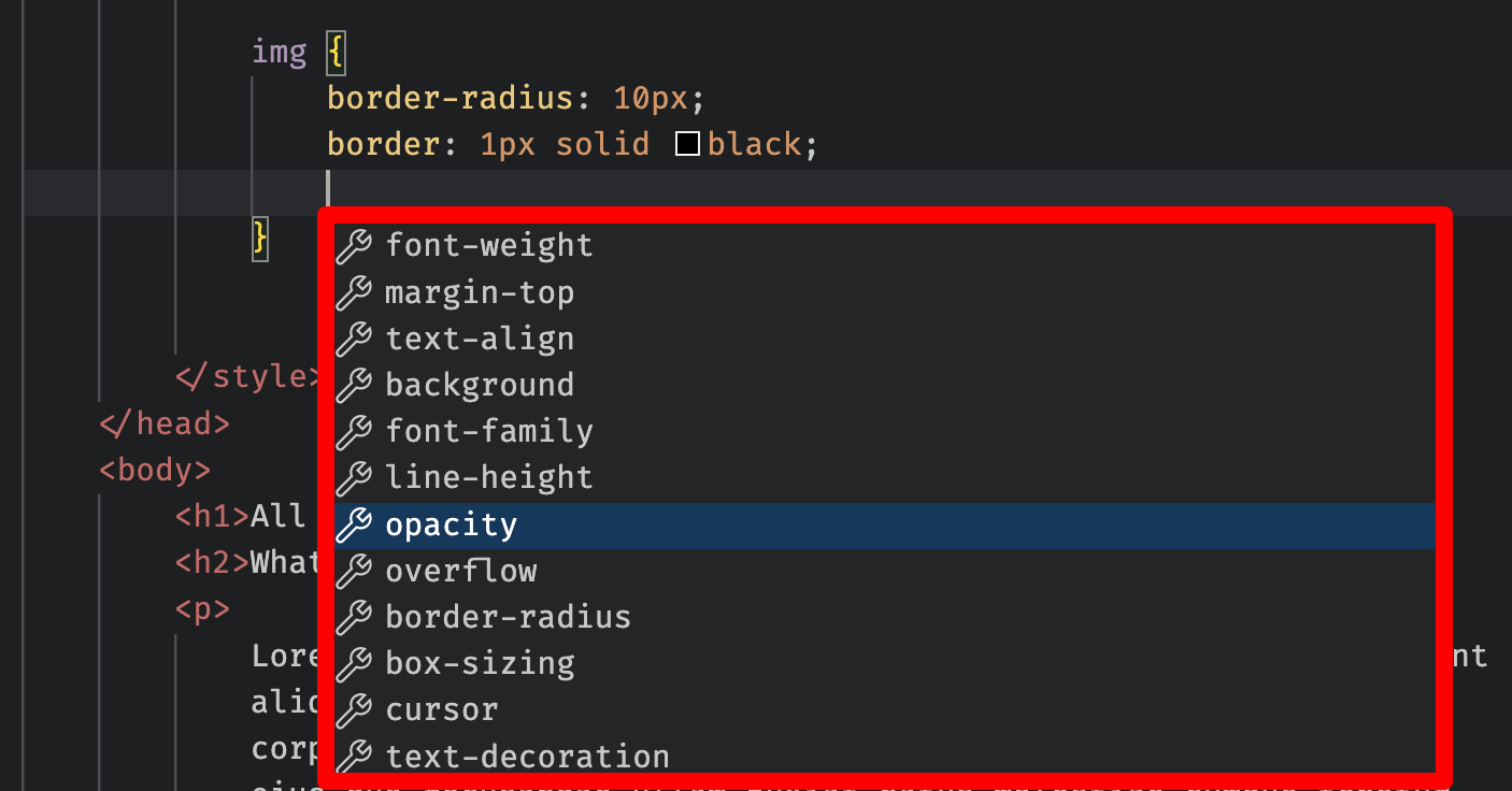 VS Code CSS hints